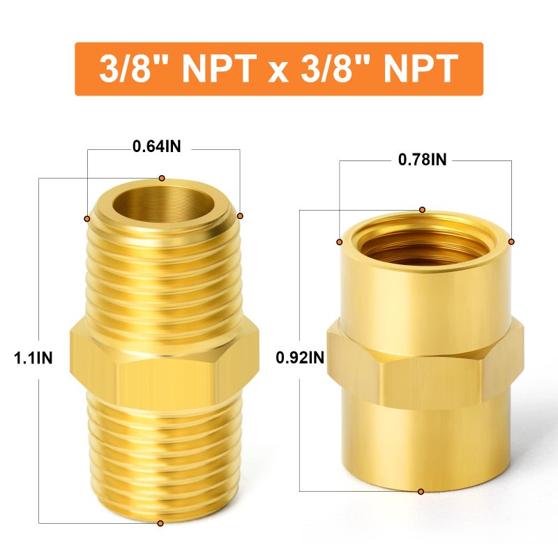 GASHER 12PCS Metals Brass Pipe Fitting, Hex Nipple Brass Hex Coupler, 3/8" x 3/8" NPT Male Thread Pipe, 3/8 Inch x 3/8 Inch NPT Female Thread Pipe - Image 4
